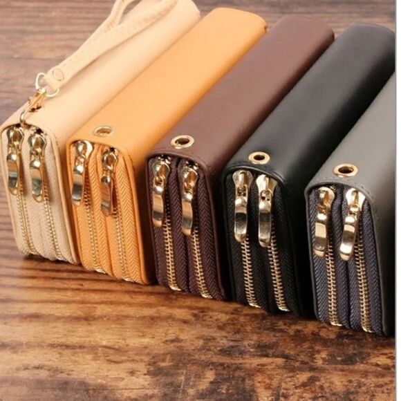 Wristlet Wallet Double Zipper Textured Roomy BLACK - Picture 1 of 4